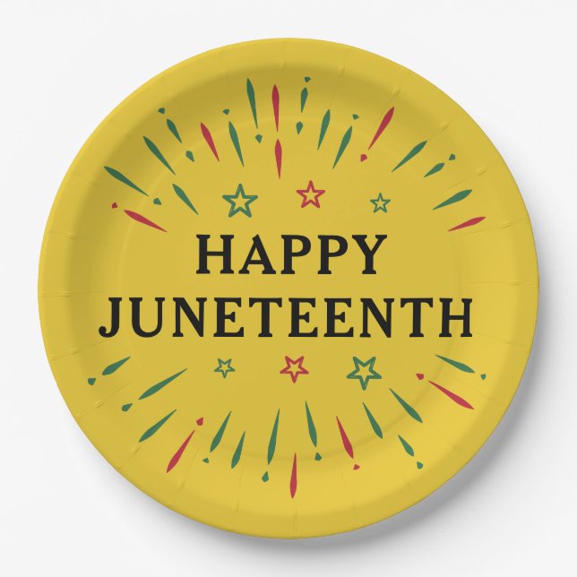 Fireworks Black Independence Day Happy Juneteenth Paper Plates (Front)