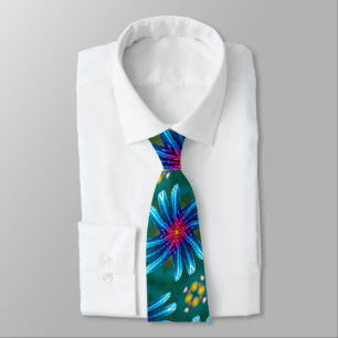 Fireworks Blue Flowers Pattern Neck Tie