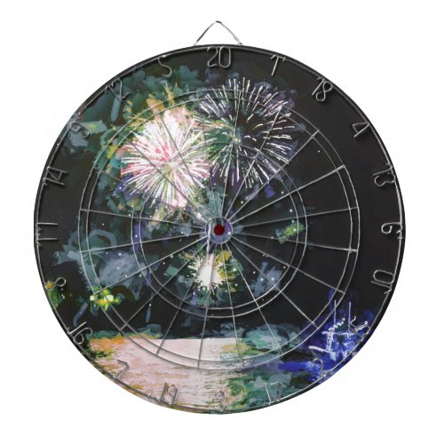  Fireworks Blue Ocean Boat 4th of July Watercolor Dart Board