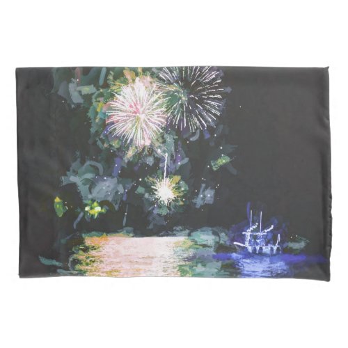 Fireworks Boat Artsy Watercolor Ocean Pillow Case