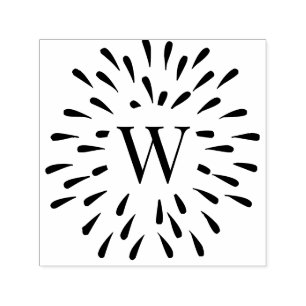 Fireworks Burst Center Single Initial Monogram #3 Self-inking Stamp