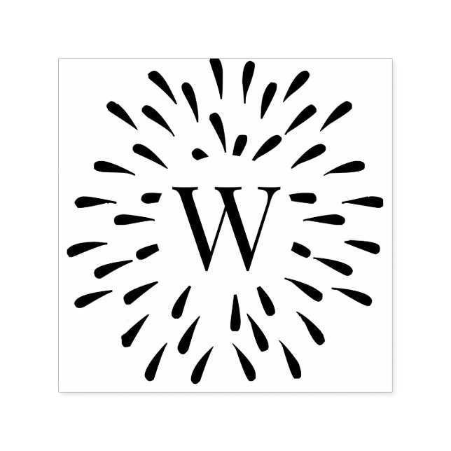 Fireworks Burst Center Single Initial Monogram #3 Self-inking Stamp (Design)