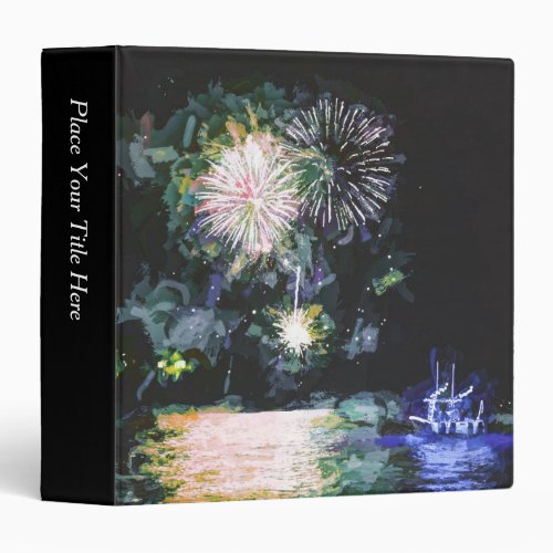 Fireworks Celebrate Boat Watercolor Personalize 3 Ring Binder