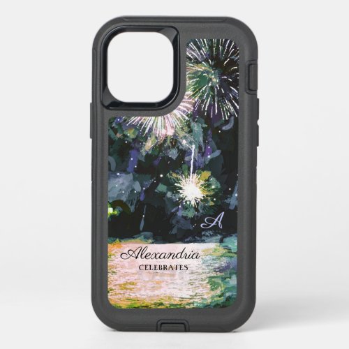 Fireworks Celebrate Boat Watercolor Personalize OtterBox Defender iPhone 12 Case