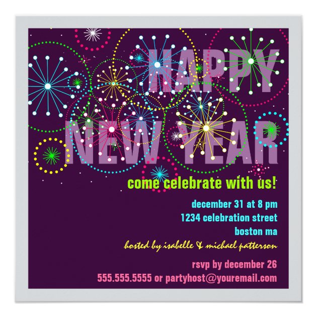 Fireworks Celebration For New Years Eve Party Invitation