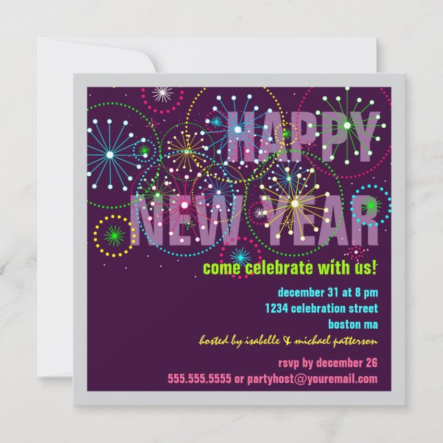Fireworks Celebration for New Years Eve Party Invitation (Front)
