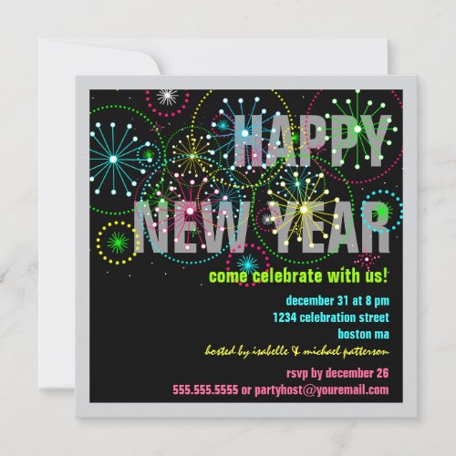 Fireworks Celebration for New Years Eve Party Invitation