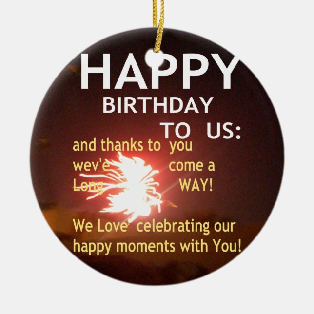Fireworks Celebration with Thank You Message Ceramic Ornament (Front)
