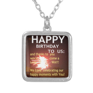 Fireworks Celebration with Thank You Message Silver Plated Necklace