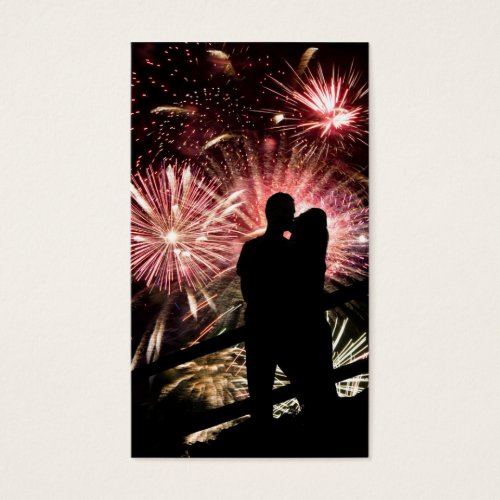 Fireworks Couple Kissing Silhouette Business Card Templates