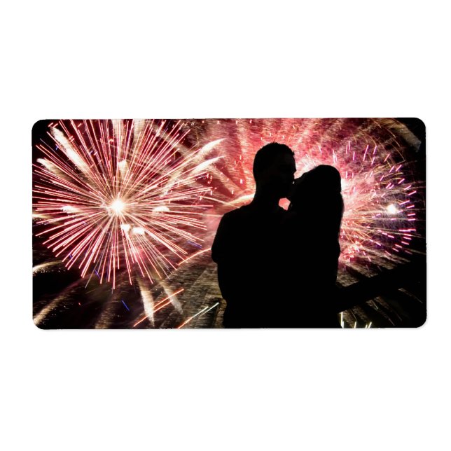 Fireworks Couple Kissing Silhouette Label (Front)