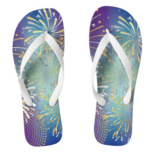 Fireworks Design with Faux Gold  Silver Flip Flop