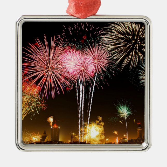 Fireworks display--celebration!  metal ornament (Front)
