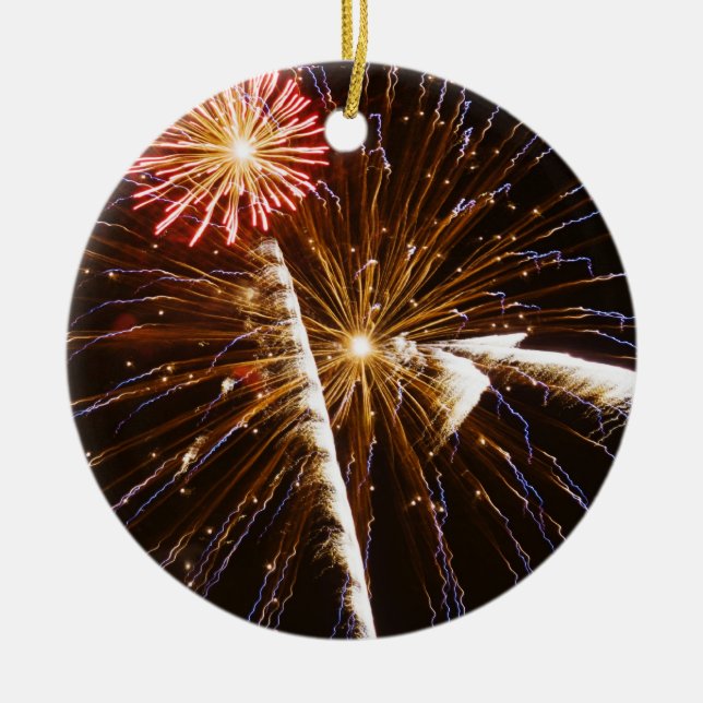 Fireworks display on Savannah River Ceramic Ornament (Front)