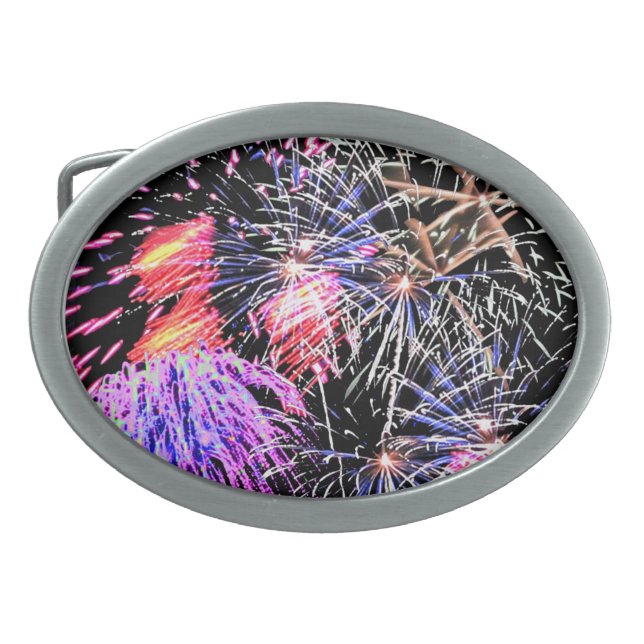 Fireworks Display Oval Belt Buckle (Front)