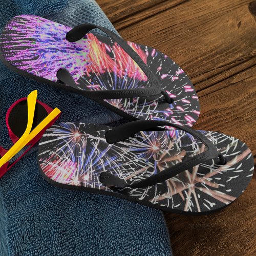 Fireworks Display Patriotic Holiday Adult Flip Flops