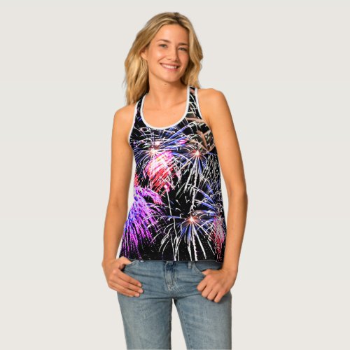 Fireworks Display Patriotic Holiday Full Print Tank Top