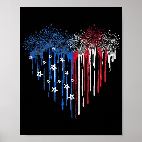 Fireworks Dripping Heart American Flag Patriotic Poster