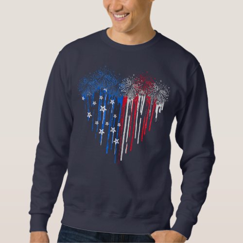 Fireworks Dripping Heart American Flag Patriotic Sweatshirt