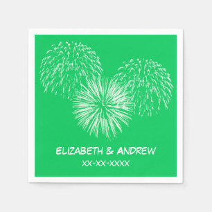 Fireworks, Emerald Green Background, Name Monogram Paper Napkins