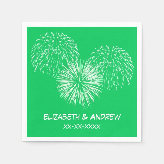 Fireworks, Emerald Green Background, Name Monogram Paper Napkins (Front)