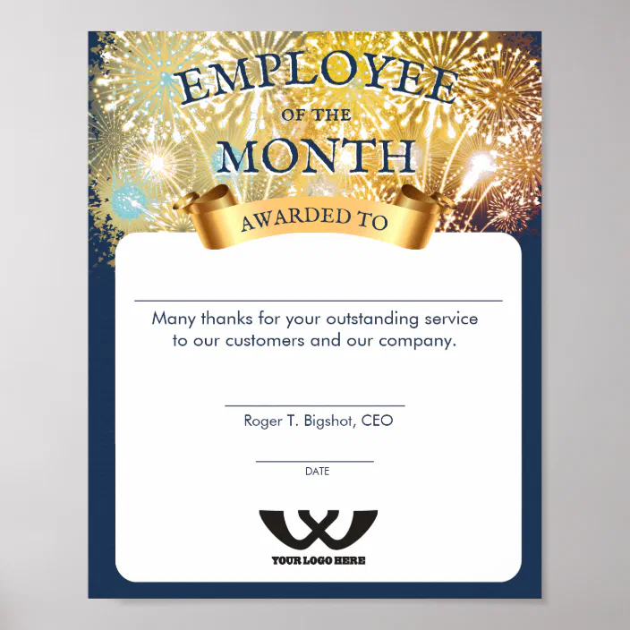 Fireworks Employee Of The Month Award Certificate Poster Zazzle Com