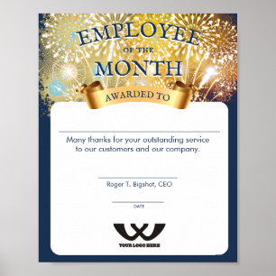 Fireworks employee of the month award certificate poster