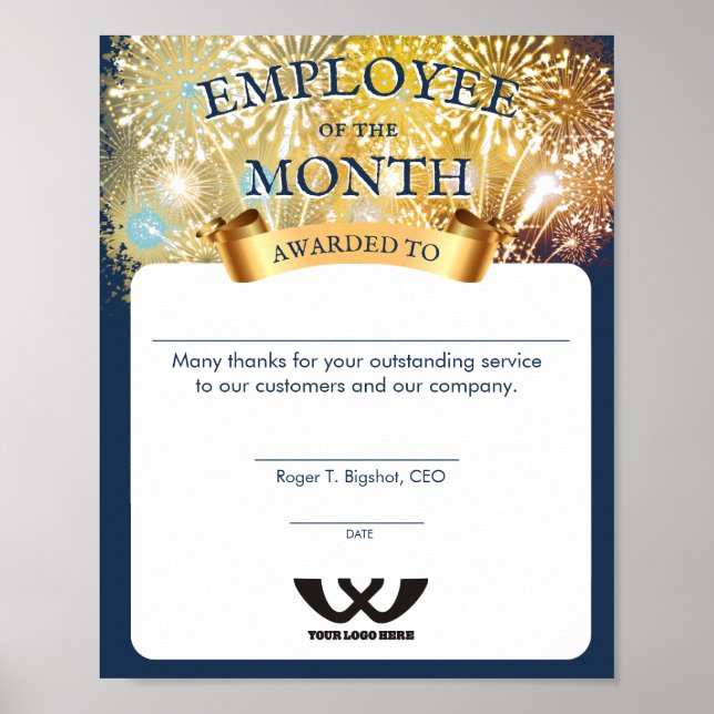 Fireworks employee of the month award certificate poster (Front)
