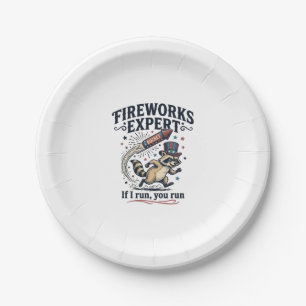 Fireworks Expert Raccoon Vintage Fourth of July Sh Paper Plates