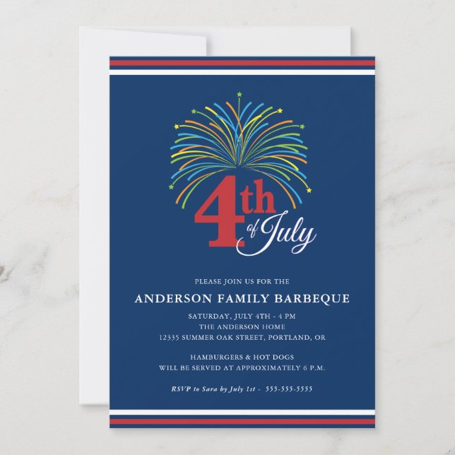 Fireworks Family Barbeque 4th of July Party Invitation (Front)