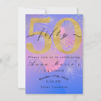 Fireworks Fiftieth Birthday Card/Invitation Thank You Card