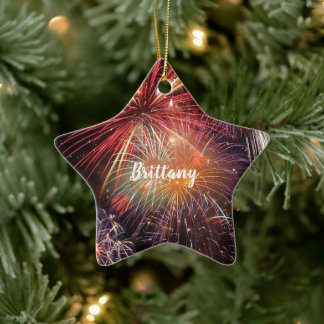 Fireworks Finale Custom Name Ceramic Ornament