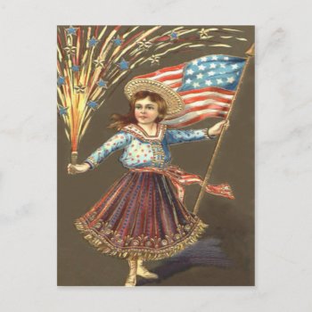 Fireworks Firecracker Girl Us Flag Star Postcard by kinhinputainwelte at Zazzle