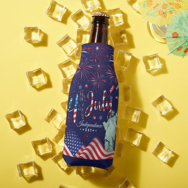 Fireworks Fourth Of July With The Statue Of Libert Bottle Cooler (In Situ Summer)