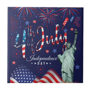 Fireworks Fourth Of July With The Statue Of Libert Ceramic Tile
