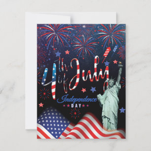Fireworks Fourth Of July With The Statue Of Libert Holiday Card