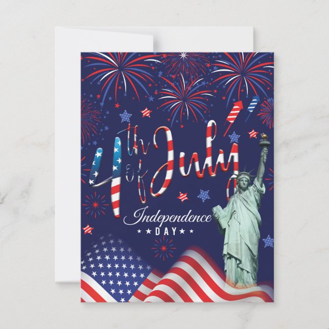 Fireworks Fourth Of July With The Statue Of Libert Holiday Card (Front)