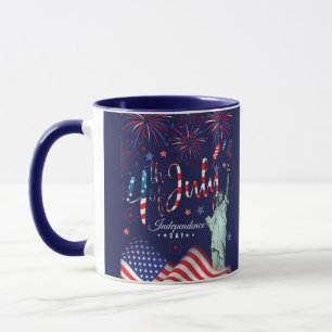 Fireworks Fourth Of July With The Statue Of Libert Mug