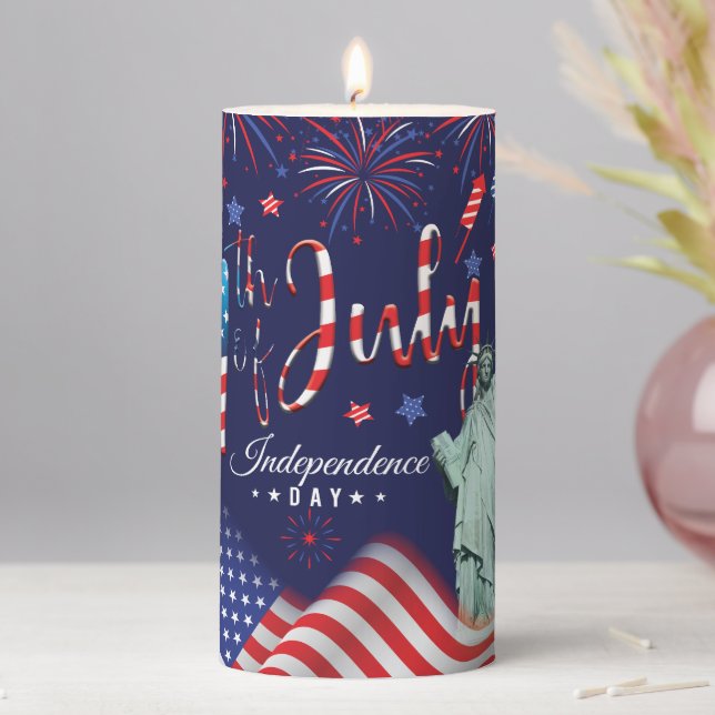 Fireworks Fourth Of July With The Statue Of Libert Pillar Candle (In Situ)