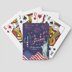 Fireworks Fourth Of July With The Statue Of Libert Poker Cards