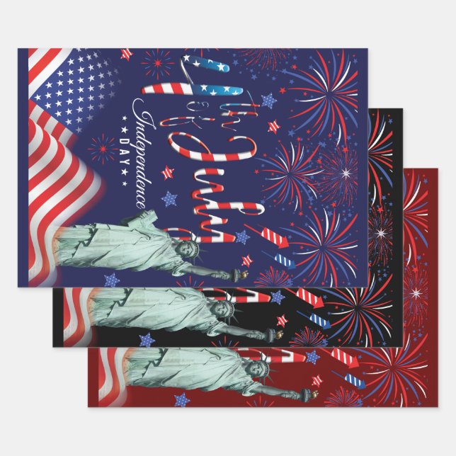 Fireworks Fourth Of July With The Statue Of Libert Wrapping Paper Sheets (Set)