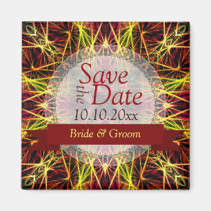 Fireworks Fractal Hearts Save the Date Announce Magnet