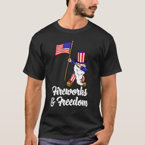 Fireworks &amp; Freedom Gnome  Women America Flag Love T-Shirt
