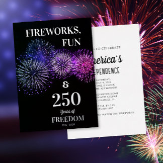 Fireworks, Fun, Freedom 250th 4th of July Foil Invitation