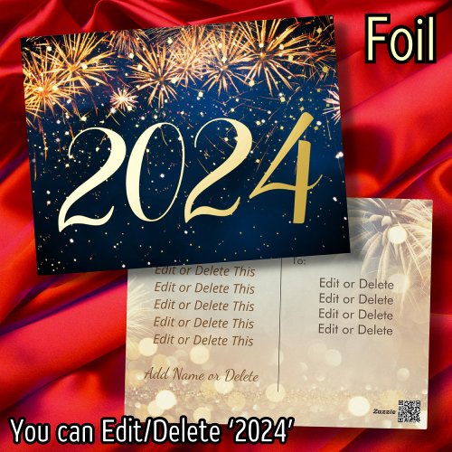 Fireworks gold foil sparkles Happy New Year modern Foil Holiday Postcard