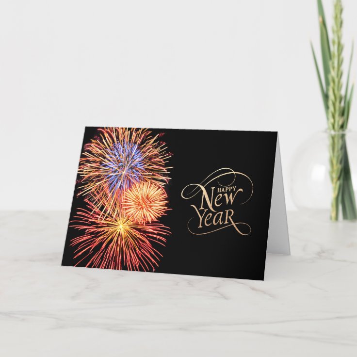 Fireworks Gold New Year Holiday Card | Zazzle