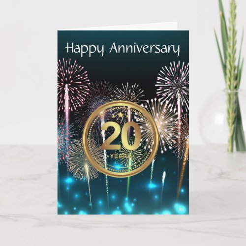 Fireworks Happy 20th Anniversary Card