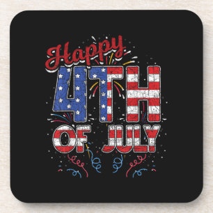 Fireworks Happy 4th of July US Flag American 4th o Beverage Coaster