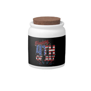 Fireworks Happy 4th of July US Flag American 4th o Candy Jar