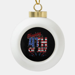 Fireworks Happy 4th of July US Flag American 4th o Ceramic Ball Christmas Ornament